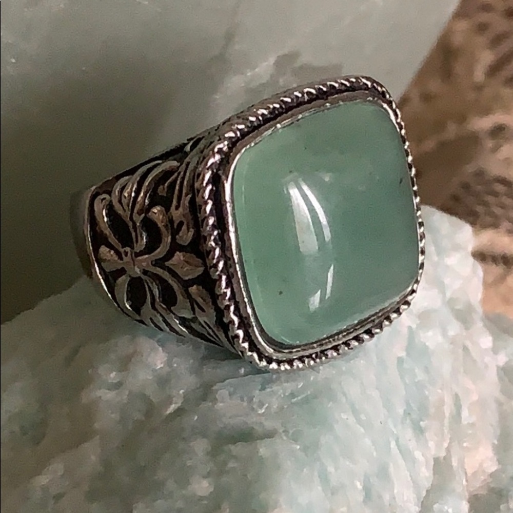 Aventurine stainless steel ring.  Size 8